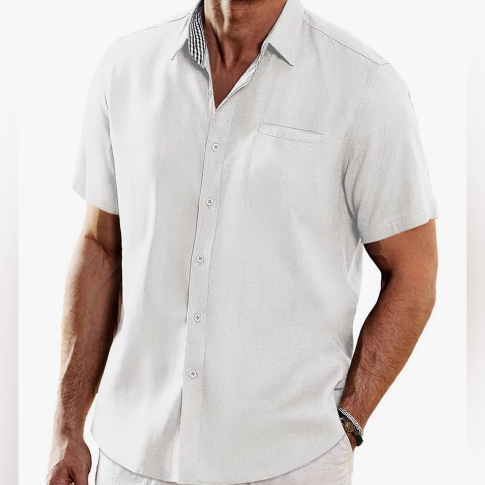 Michael Brandon Mens Linen Shirt Casual Short Sleeve Button Down Size S/CH tops